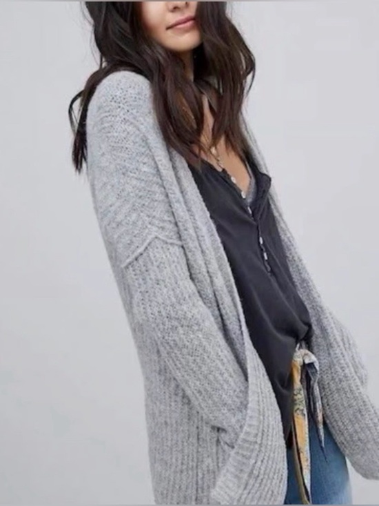 Free People Sweaters - Free People Alpaca Wool Gray Open-Front Women's Knit Cardigan Sweater Women’s M